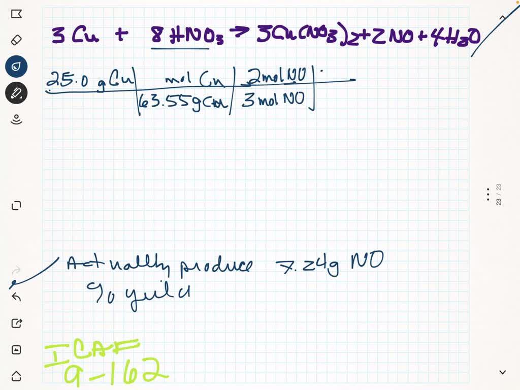 SOLVEDCopper reacts with nitric acid as shown in the balanced chemical equation 3 Cu+8 HNO3 →3