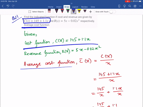 find-the-indicated-function-if-cost-and-revenue-are-given-by-cx14511-x-and-rx5-x-002-x2-respectively