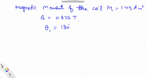 a-coil-with-magnetic-moment-145-mathrma-mathrmm2-is-oriented-initially-with-its-magnetic-moment-anti