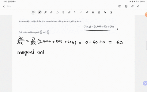 your-weekly-cost-in-dollars-to-manufacture-x-bicycles-and-y-tricycles-is-cx-y2400060-x20-y-calculate