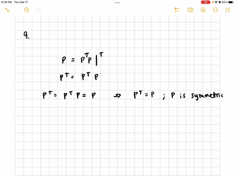 a-if-ppmathrmt-p-show-that-p-is-a-projection-matrix-b-what-subspace-does-the-matrix-p0-project-onto