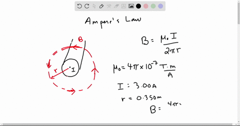 find-the-magnetic-field-at-0350-mathrmm-from-a-long-wire-carrying-a-current-of-300-mathrma