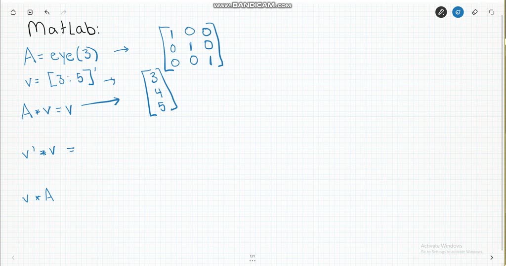 The MATLAB commands A=eye(3) and v=[3: 5]^' produce the 3 by 3 identity ...