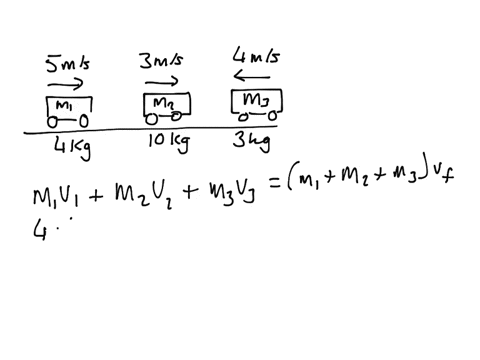a-three-carts-of-masses-m_1400-mathrmkg-m_2100-mathrmkg-and-m_3300-mathrmkg-move-on-a-frictionless-h