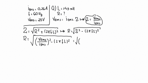 the-rms-current-in-an-r-l-circuit-is-026-a-when-it-is-connected-to-an-ac-generator-with-a-frequency-
