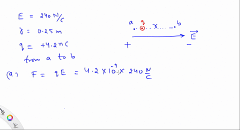 a-uniform-electric-field-has-magnitude-240-mathrmn-mathrmc-and-is-directed-to-the-right-a-particle-2
