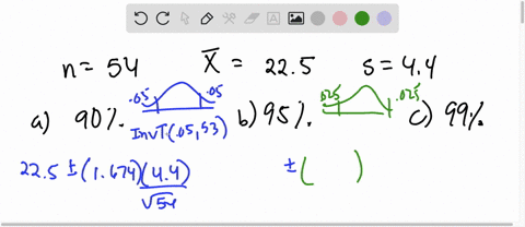 a-simple-random-sample-with-n54-provided-a-sample-mean-of-225-and-a-sample-standard-deviation-of-4-4