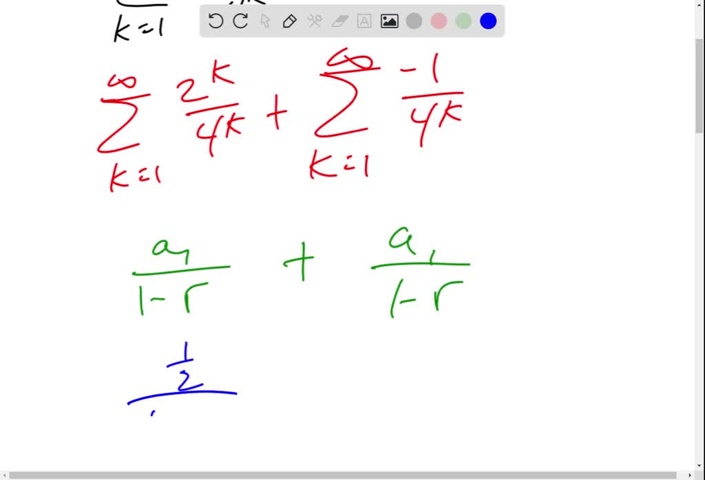 Se sabe que la serie infinita ∑k=1^∞ (2^k-1)/(4^k) es convergente ...