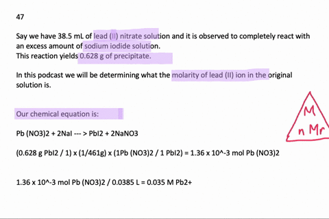 if-385-ml-of-leadii-nitrate-solution-reacts-completely-with-excess-sodium-iodide-solution-to-yield-0