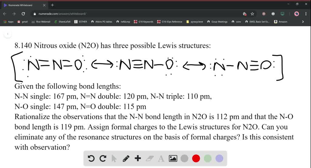 SOLVEDNitrous oxide (N2 O) has three possible Lewis structures N=N
