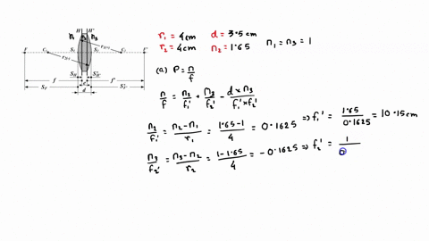 a-lens-with-equal-radii-of-curvature-r_1r_240-mathrmcm-is-350-mathrmcm-thick-and-has-an-index-of-165
