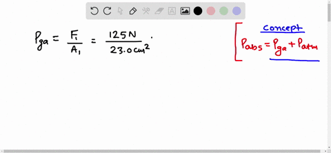 find-the-absolute-pressure-in-a-hydraulic-jack-with-a-small-piston-of-area-230-mathrmcm2-when-a-forc