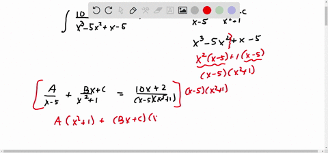 evaluate-the-integral-int-frac10-x2x3-5-x2x-5-d-x-text-use-fracax-5fracb-xcx21