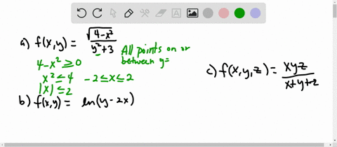 describe-the-domain-of-f-in-words-beginarrayltext-a-fx-yfracsqrt4-x2y23-quad-text-b-fx-yln-y-2-x-tex