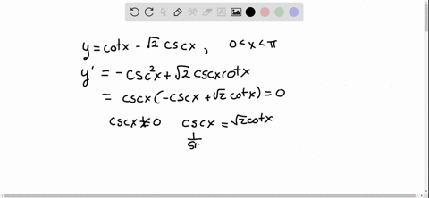 a-the-function-ycot-x-sqrt2-csc-x-has-an-absolute-maximum-value-on-the-interval-0xpi-find-it-b-gra-4
