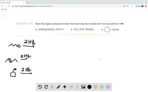 draw-the-organic-products-formed-when-each-alkyne-is-treated-with-two-equivalents-of-hbr