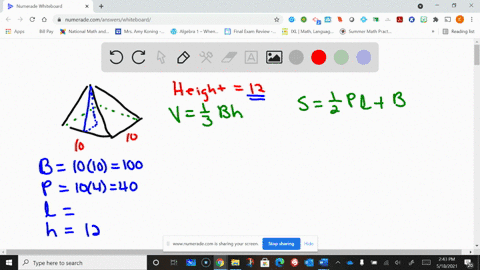 SOLVED:The pyramid shown has a square base and a height of 12 a Find ...