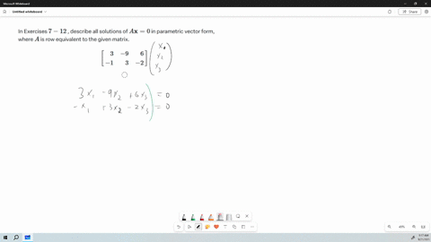 SOLVED:In Exercises 7-12 , describe all solutions of A 𝐱=0 in ...