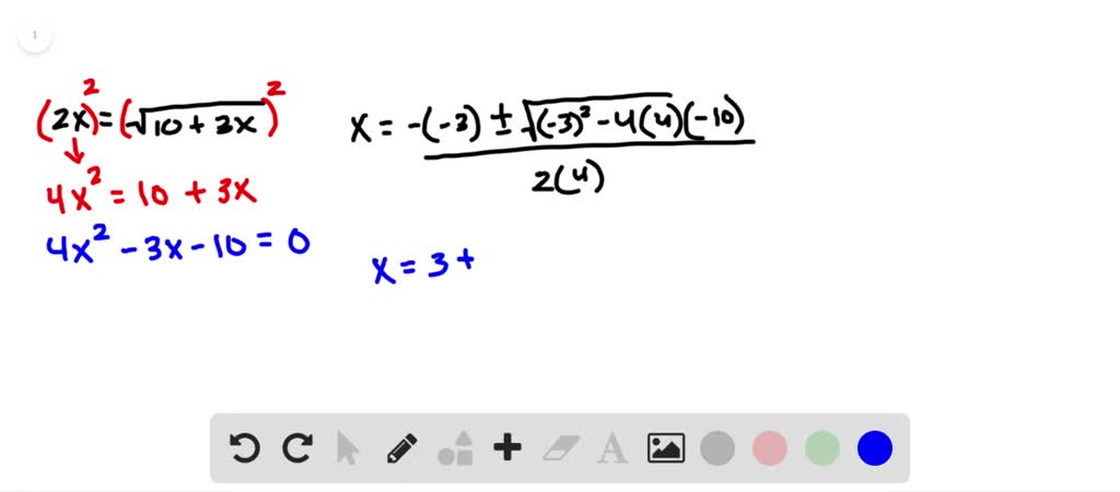 SOLVED:Solve. 2 x=√(10+3 x)