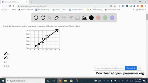 using-the-data-in-the-scatter-plot-what-is-a-reasonable-slope-of-a-model-that-fits-this-data-a-25-b-