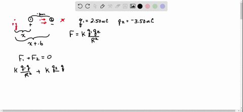 two-charges-one-of-250mu-mathrmc-and-the-other-of-350-mu-mathrmc-are-placed-on-the-x-axis-one-at-the