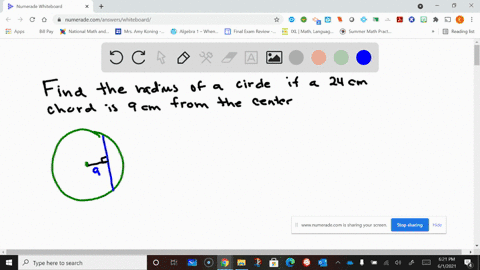 find-the-radius-of-a-circle-if-a-24-mathrmcm-chord-is-9-mathrmcm-from-the-center