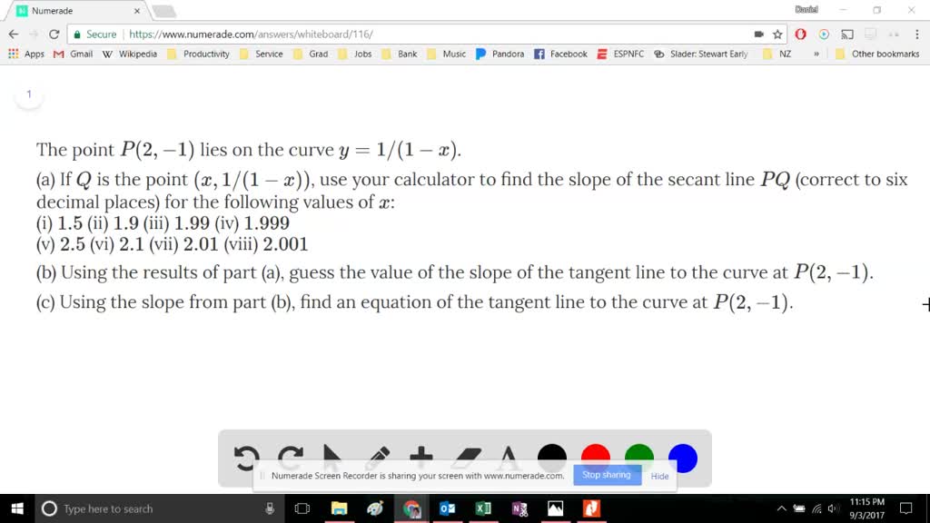 Solved The Point P 2 1 Lies On The Curve Y 1