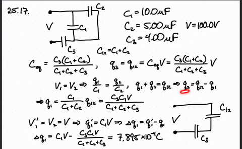 Solved In Fig 25 29 A Potential Difference Of V 100 0 Mathrm V Is Applied Across A Capacitor Arrangement With Capacitances C 1 10 0 Mu Mathrm F C 2 5 00 Mu Mathrm F And C 3 4 00 Mu Mathrm F If Capacitor 3