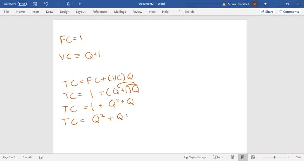SOLVED:Given that fixed costs are 1 and that variable costs are Q+1 per ...