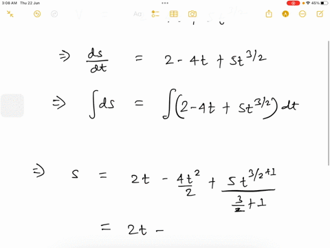 the-velocity-of-a-particle-which-moves-along-the-s-axis-is-given-by-v2-4-t5-t3-2-where-t-is-in-secon