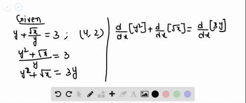 find-the-equation-of-the-tangent-line-at-the-given-point-on-each-curve-yfracsqrtxy3-quad42