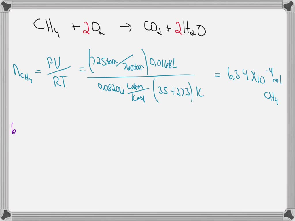 How many milliliters of $\mathrm{O}_{2}$ measured at $27{ }^{\circ} \mathrm{C}$ and 654 torr are needed to react completely with $16.8 \mathrm{~mL}$ of $\mathrm{CH}_{4}$ measured at $35^{\circ} \mathrm{C}$ and 725 torr?