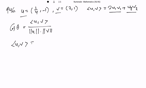 find-the-angle-theta-between-the-vectors-beginalignedmathbfuleftfrac14-1right-quad-mathbfv21langlema