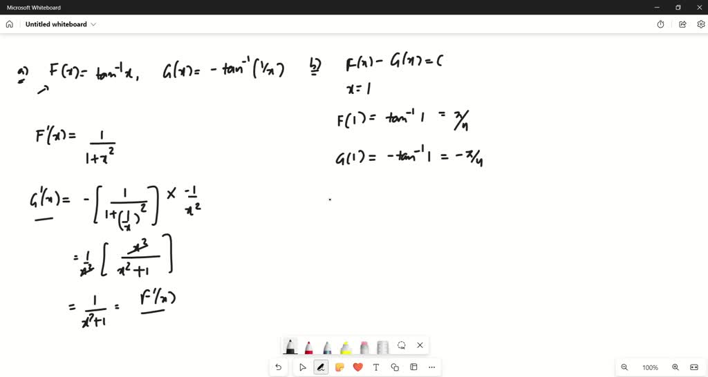 SOLVED:(a) Show that F(x)=tan^-1 x and G(x)=-tan^-1(1 / x) differ by a ...