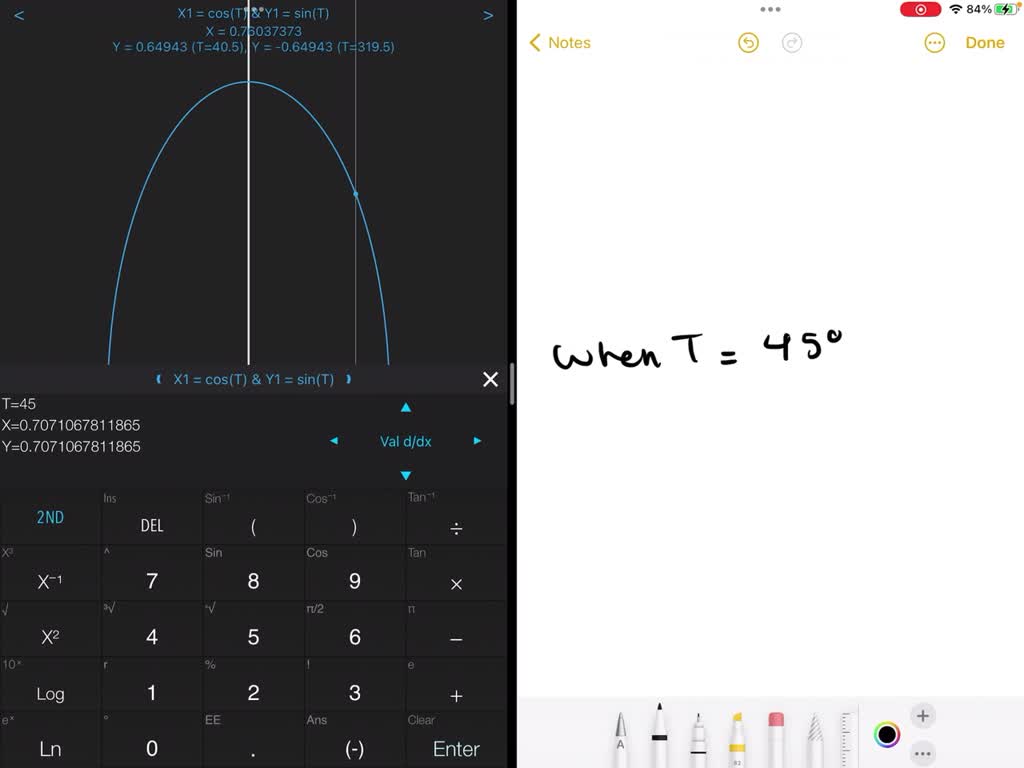 SOLVEDSet a TI graphing calculator to parametric and degree modes. Use