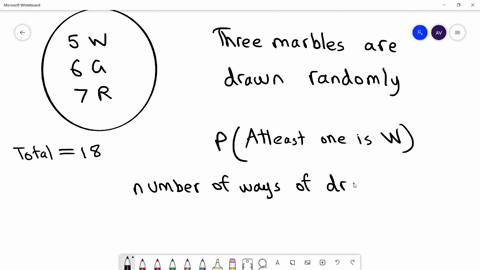 a-bag-contains-5-white-6-green-and-7-red-marbles-three-marbles-are-drawn-at-random-the-probability-t