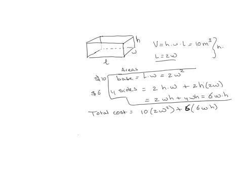 A rectangular storage container without a lid is to have a volume of 10 ...