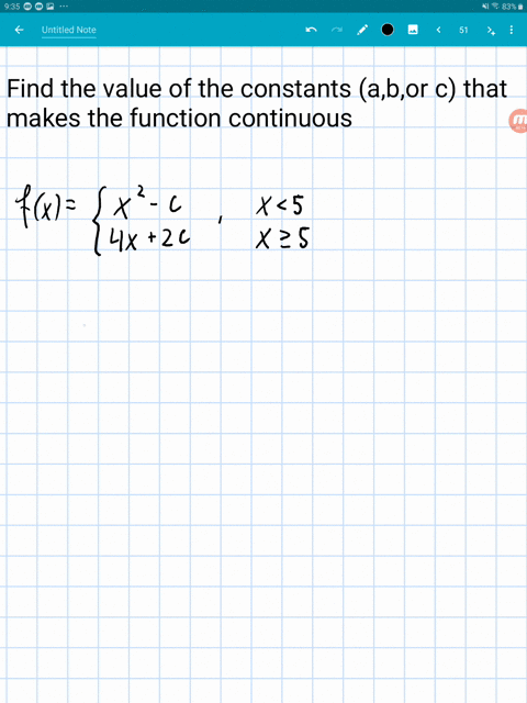 find-the-value-of-the-constant-a-b-or-c-that-makes-the-function-continuous-fxleftbeginarrayll-x2-c-t