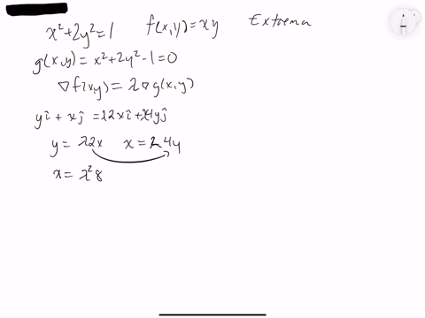SOLVED: Extrema on an ellipse Find the points on the ellipse x^2+2 y^2 ...