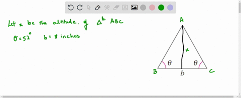 in-exercises-11-14-find-the-altitude-of-the-isosceles-triangle-shown-in-the-figure-theta52circ-b8-te