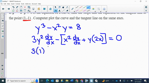 if-y3-x2-y8-is-the-equation-of-a-curve-find-the-slope-and-the-equation-of-the-tangent-line-at-the-po