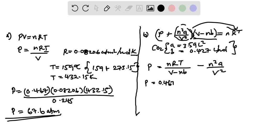 SOLVED:A 0.245-L flask contains 0.467 mol CO 2 at 159^∘ C. Calculate ...