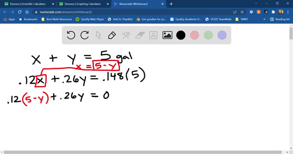 Solving for \(x\) (liters of chemical B):