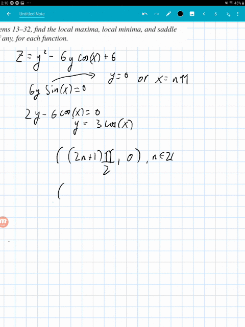 find-the-local-maxima-local-minima-and-saddle-points-if-any-for-each-function-zy2-6-y-cos-x6