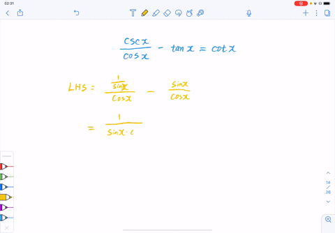 prove-the-given-identities-fraccsc-xcos-x-tan-xcot-x-2