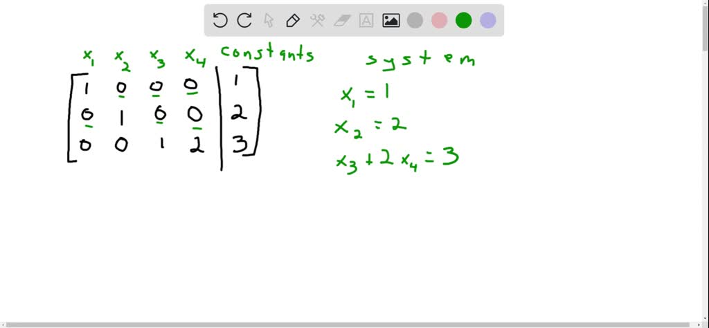 SOLVED:The reduced row echelon form of a system of linear equations is ...