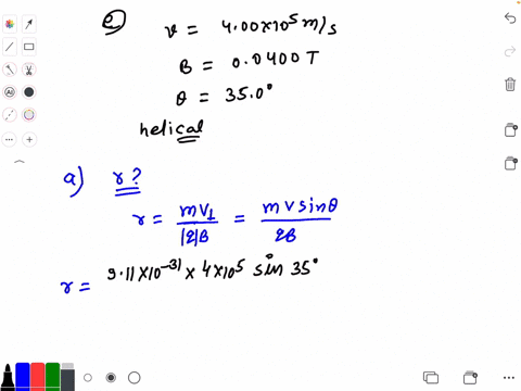 an-electron-with-a-speed-of-400-cdot-105-mathrmm-mathrms-enters-a-uniform-magnetic-field-of-magnitud