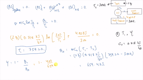 a-heat-engine-receives-heat-from-a-constant-volume-tank-filled-with-2-mathrmkg-of-air-the-engine-pro