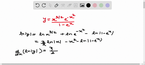 use-logarithmic-differentiation-to-find-the-derivative-of-the-given-function-yfracx3-2-e-x21-ex