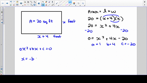 a-rectangle-is-4-feet-longer-than-it-is-wide-and-its-area-is-20-square-feet